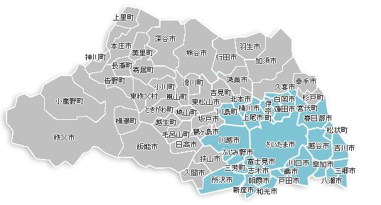 埼玉県川口市の川口ペット火葬ひかりのペット火葬・ペット葬儀の埼玉県の対応エリア。